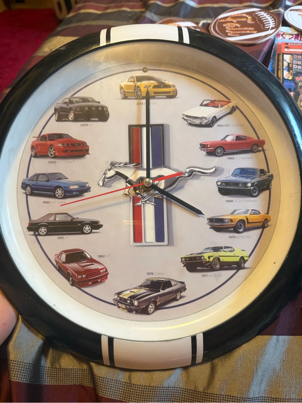 Ford Mustang Wall Clock - Black, White, Red, Blue